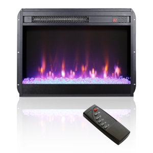 23" Remote Control Electric Fireplace Insert with Overheating Protection, Ultra-Thin Heater with Realistic Flame and Sidelight, Antique Black