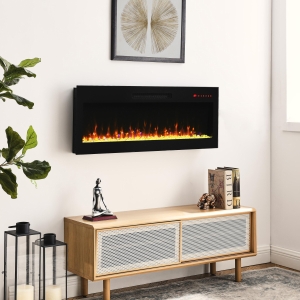 42" Remote Wall Mounted Electric Fireplace with Ultra Thin Tempered Glass Front, Multi-Color Flame, and LED Light Heater, Antique Black