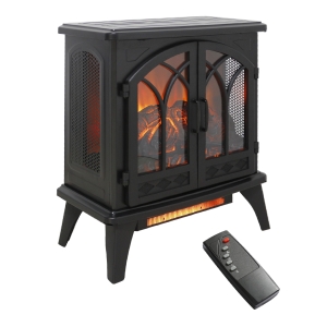 24" 3D Flame Electric Infrared Quartz Fireplace Stove with Adjustable Thermostat, and Remote Control, Heats Up to 400 Sq. Ft., Antique Black