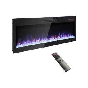 60" Recessed/Wall Mounted Electric Fireplace with 3D Realistic Flame Effect, and Remote Control, 1400W Heat, 5000 BTU, Antique Black