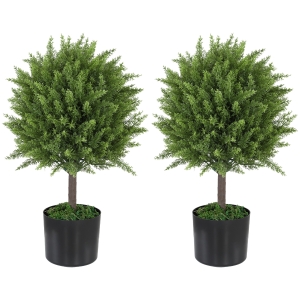 HOMCOM Set of 2 Decorative Artificial Plants, Cedar Topiary Trees in Pots, Fake Plants for Home Indoor outdoor Decor