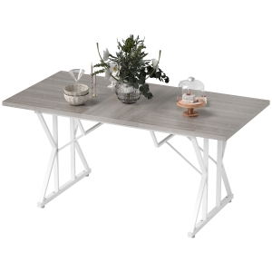 HOMCOM 47"-63" Extendable Dining Table for 4-6, Farmhouse Expandable Kitchen Table with Heavy Duty Trestle Base, Gray