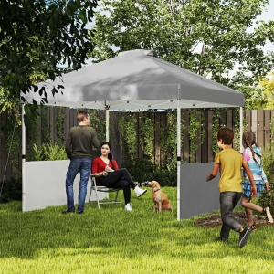 Outsunny 10' x 10' Pop Up Canopy Tent with 2 Half Sidewalls, UV50+ Height Adjustable Instant Sun Shelter, Dark Grey