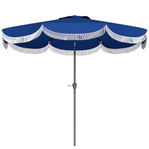Outsunny 9FT Patio Umbrella, UPF 30+ Outdoor Market Umbrella with Crank, 8 Ribs, Push Button Tilt, Vented for Patio Deck Backyard Lawn, Navy Blue