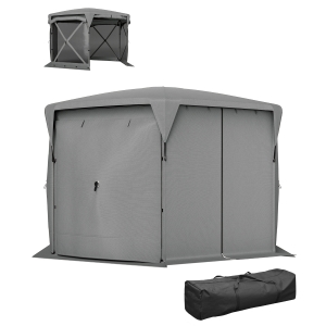Outsunny 11 x 11ft Pop Up Gazebo Screen Tent with Removable Roof Cover, Roll-up Wind Panels for Camping, Backyard, Dark Gray