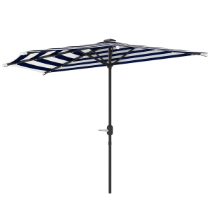 Outsunny Half Umbrella Outdoor Patio Umbrella, UPF 30+ Small Balcony Umbrella, Vented Half Patio Umbrella with Crank 8 Ribs, Porch Umbrella for Garden Deck Poolside, Navy Blue