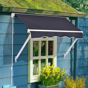 Outsunny 4' x 2.3' Retractable Window Door Awning Patio Canopy Outdoor Sun Shade Shelter Dark Grey