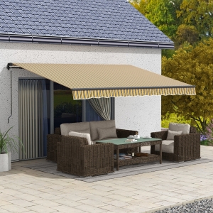 Outsunny 13' x 10' Retractable Awning, 280gsm UV Resistant Sunshade Shelter, for Deck, Balcony, Yard, Amber and Dark Grey