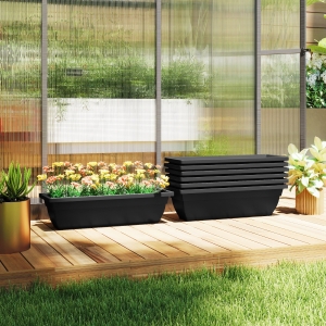 Outsunny Long Rectangular Flower Plant Pots, 7 Pack 23 Inches Window Boxes Planters for Windowsill, Garden, Black