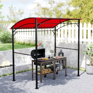 Outsunny 7' x 5' Garden Grill Canopy, BBQ Grill Gazebo Tent with Steel Frame and Hooks, Outdoor Sun Shade, Wine Red