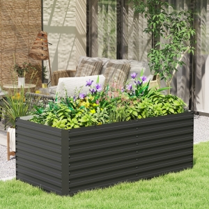 Outsunny 5' x 3' x 2' Raised Garden Bed, Galvanized Planter Box for Growing Flowers, Herbs and Vegetables, Dark Grey