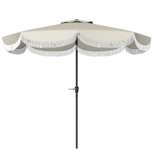 Outsunny 9FT Patio Umbrella, UPF 30+ Outdoor Market Umbrella with Crank, 8 Ribs, Push Button Tilt, Vented for Patio Deck Backyard Lawn, Light Gray