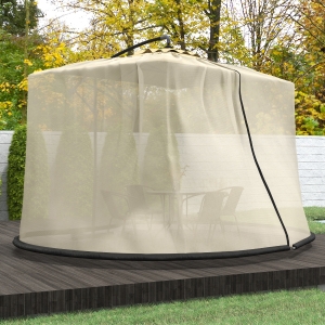 Outsunny 7.5FT Umbrella Table Screen Mosquito Bug Net, Garden Large Umbrella Cover Netting with Zippered Door, Beige