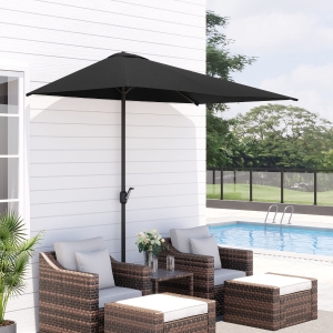 Outsunny 8ft Half Round Umbrella Outdoor Balcony Parasol Patio Garden Outdoor Window Sun Shade w/ 5 Ribs