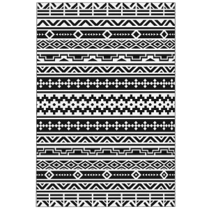 Outsunny Reversible Outdoor Rug, Waterproof Plastic Straw with Carry Bag, 6' x 9', Black & White Geometric Wall