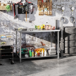 HOMCOM Stainless Steel Workbench, 24"x47"x34", Heavy Duty Work Prep Table with Shelf, Workbench for Kitchen, Garage