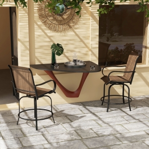 Outsunny Outdoor Bar Stools Set of 2, 360° Swivel Bar Height Chairs, 26.8" x 29.5" x 48.4", Brown