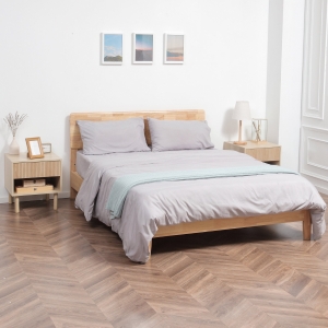 HOMCOM Set of 2 Bedroom Nightstands, Side Table with Storage Shelf and Drawer for Living Room, Bedroom, Natural Wood