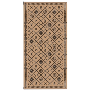 Outsunny Reversible Outdoor Rug, Waterproof Plastic Straw with Carry Bag, 9' x 18', Black & Brown Rhombus