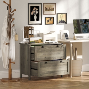 HOMCOM 2 Drawer File Cabinet, Lockable Filing Cabinet with Adjustable Hanging Bar for Letter, A4 Size, Weathered Grey Oak