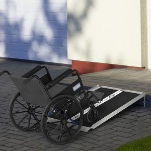 HOMCOM 4' Portable Wheelchair Ramp Aluminum Threshold Mobility Single-fold for Scooter with Carrying Handle