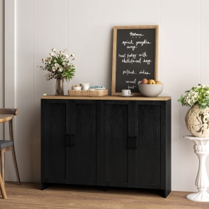 HOMCOM Modern Sideboard Buffet Cabinet, Modern Kitchen Storage Cabinet with 4 Doors Adjustable Shelves, for Dining Room, Black