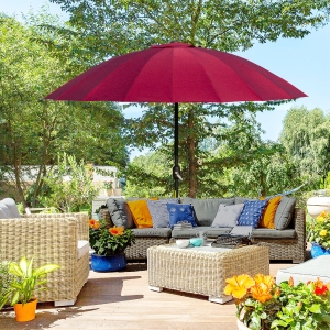 Outsunny 8ft Shanghai Garden Parasol Umbrella with Crank & Tilt, Adjustable Outdoor Sun Shade, Wine Red