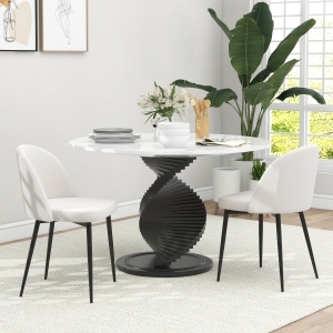 HOMCOM Set of 2 Mid-Back Dining Chair, Mid-Back Velvet-touch Upholstery Kitchen Chair for Living Room Dining Room, Cream White