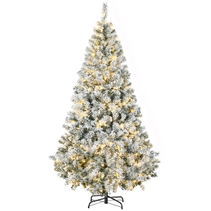 HOMCOM 6' Prelit Artificial Flocked Christmas Trees, with Snow Frosted Branches, Warm White LED Lights, Auto Open