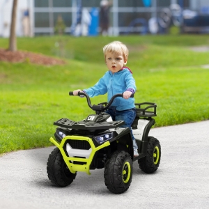 Qaba Kids ATV, 12V Battery Powered Electric Ride on Toy w/ Spring Suspension, Storage Basket, High & Low Speed, Green