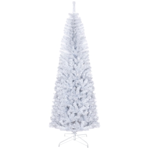 HOMCOM 7 FT Artificial Christmas Tree Pencil Xmas Tree with Stand, 818 Tips, Holiday Home Indoor Decoration for Party, White