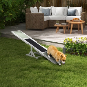 PawHut Wood Pet Seesaw, Dog Agility Training Equipment for Obedience Training, Weather Resistant, White
