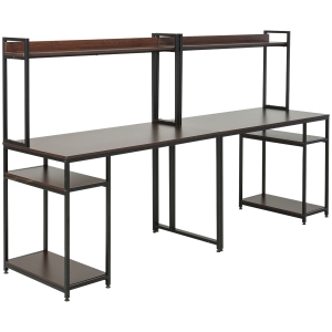 HOMCOM 94.5in Industrial Double Computer Desk with Hutch and Storage Shelves, Extra Long Two Person Home Office Desk, Writing Table Workstation for 2 People with CPU Stand, Brown Wood Grain