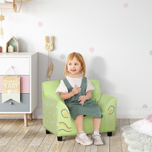 Qaba Kids Sofa, Armrest Chair for Preschool, Toddler Couch for Kids Room, Kindergarten with Cute Animal Print, Super-soft Velvet, Eucalyptus Wood, Green