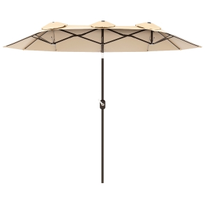 Outsunny Double Sided Patio Umbrella, 9.7' Large Outdoor Market Umbrella with Push Button Tilt and Crank, 3 Air Vents and 12 Ribs, for Garden, Deck, Pool, Brown