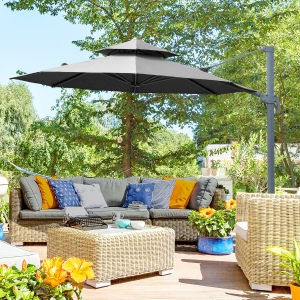 テーブル・チェア・ハンモック BONFIRE GO OUTSIDE Outsunny 11ft Outdoor Cantilever Umbrella Rotatable Sun