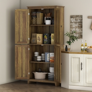 HOMCOM 72" Freestanding Storage Cabinet, Kitchen Pantry Cabinet with Doors and Shelves for Dining Room, Brown