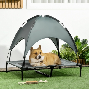 Pawhut Large Elevated Dog Bed 6.2" L X 29.9" W 36.2" H Foldable Outdoor Cat Dog Canopy Cot w/ Carry Bag Grey