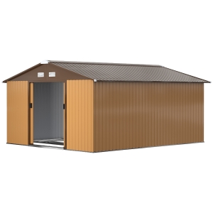Outsunny Garden Metal Shed, Storage Shed Utility Storage with Double Locking Doors for Bike, Yard Tools, Yellow