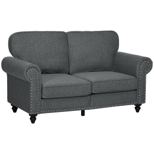 HOMCOM Mid Century Modern Loveseat Sofa, 2 Seater Small Couch with Nailhead Trim, for Living Room, Bedroom, Charcoal Gray