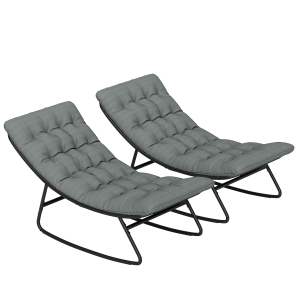 Outsunny 2 Pieces Outdoor Patio Rocking Chairs, Rocking Porch Chairs with Mesh Deep Seats for Indoor, Porch, Balcony, Dark Gray