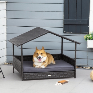 PawHut Wicker Pet House Dog Bed for Indoor/Outdoor Rattan Furniture with Cushion