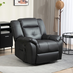 HOMCOM 8-Point Vibration Massage Recliner Chair, PU Leather Manual Reclining Sofa, Swivel Nursery Rocking Chair with Remote Control, Side Pockets, for Living Room, Black
