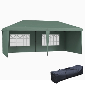 Outsunny 10' x 20' Pop Up Canopy Tent with 4 Sidewalls, Instant Gazebo with Carry Bag for Garden, Patio, Green