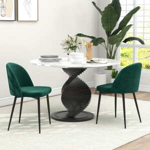 HOMCOM Set of 2 Mid-Back Dining Chair, Mid-Back Velvet-touch Upholstery Kitchen Chair for Living Room Dining Room, Green