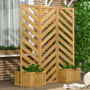 Outsunny Backyard Privacy Screen - Folding 65" with Planters for Patio, Deck, and Backyard, Brown