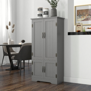 HOMCOM 4-Door Storage Cabinet Multi-Storey Large Space Pantry with Adjustable Shelves Grey