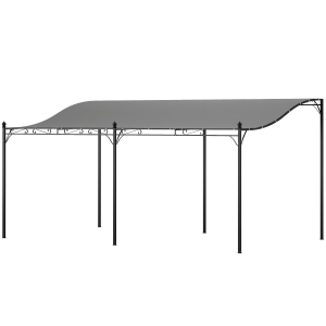Outsunny 10' x 16' Wall-Mounted Outdoor Pergola Canopy, Metal Patio Canopy with Drainage Holes for Backyard Garden, Dark Gray