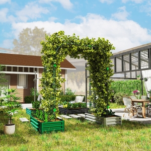 Outsunny Arched Garden Trellis, 8 FT Tall Metal Plant Trellis Support with Trellis Netting for Climbing Plants