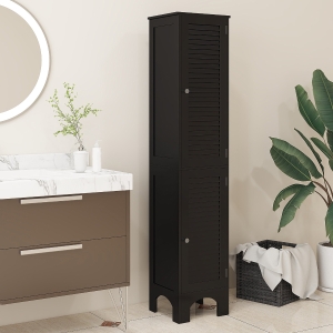 HOMCOM Narrow Bathroom Cabinet, Tall Bathroom Storage Cabinet with Shelves and Doors, Black